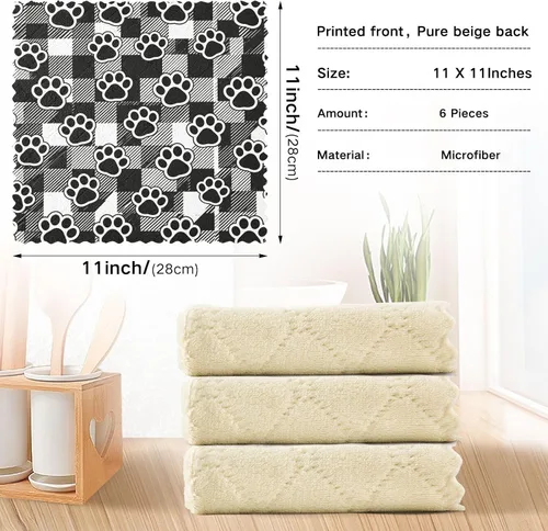 Vista 3 de Plaid Pet Paw Prints Dish Towels Set of 6