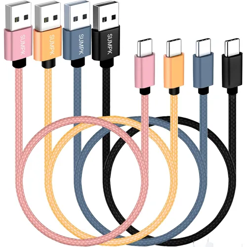 Vista 8 de Cable USB C de 1 pie, paquete de 4 unidades, cable USB A a USB C de carga rápida 3A, cable trenzado de nailon compatible con Samsung Galaxy A10e A20