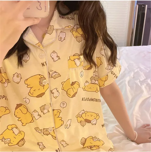 Vista 5 de Pijama Kawaii de dibujos animados para mujeres y niñas, ropa de dormir, camisa de manga corta con pantalones cortos, conjuntos de pijama de 2 piezas