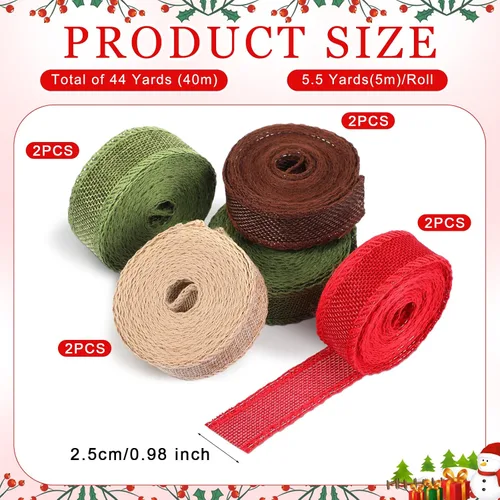 Vista 2 de WILLBOND 8 rollos de cinta de arpillera con cable de Navidad de 44 yardas