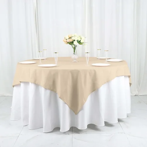 Vista 127 de Efavormart - Mantel cuadrado de lino de poliéster sin costuras, 54 x 54 pulgadas, color beige, para banquetes de boda, fiesta, restaurante