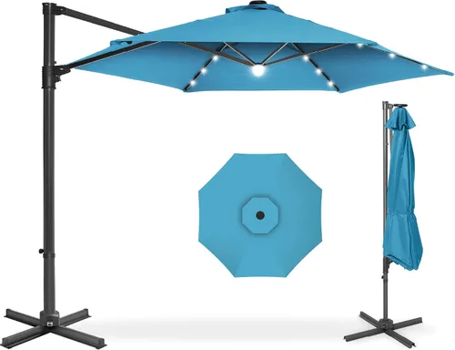 Vista 21 de Best Choice Products Sombrilla de Patio de Mercado Colgante Descentrada con LED Solar de 10 pies para Patio Trasero, Junto a la Piscina, Césped
