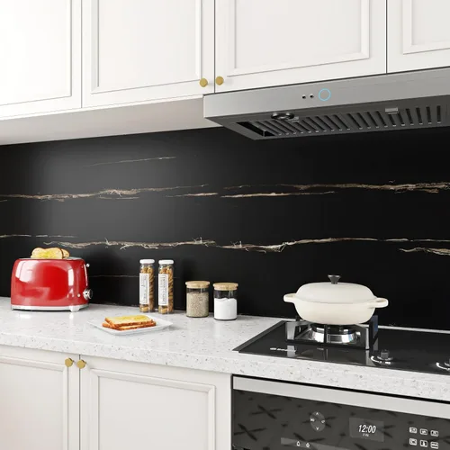 Vista 4 de YENHOME Papel pintado de mármol negro con veteado vertical para despegar