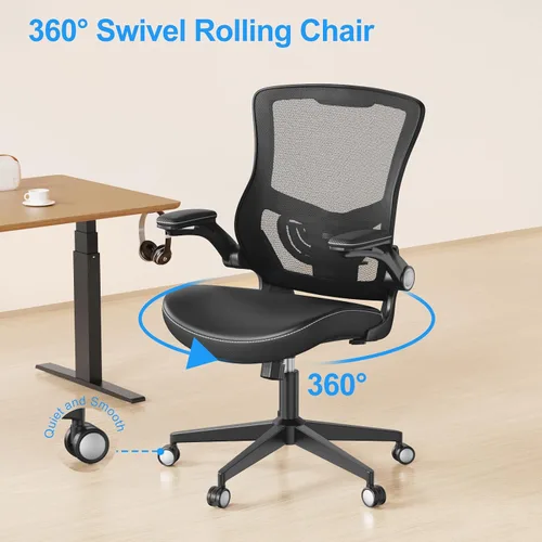 Vista 8 de Silla de oficina ergonómica de escritorio de 350 libras, cómoda silla de computadora de malla con soporte lumbar ajustable, reposabrazos abatibles