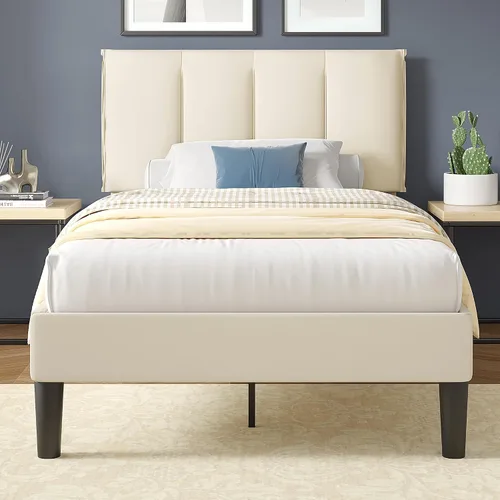 Vista 11 de VECELO Base de cama tamaño King con cabecera tapizada, color beige