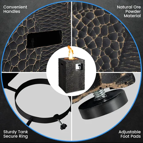 Vista 6 de Tangkula Patiojoy - Chimenea de propano para patio de 16 pulgadas, chimeneas de gas cuadradas de encendido electrónico con cubierta protectora