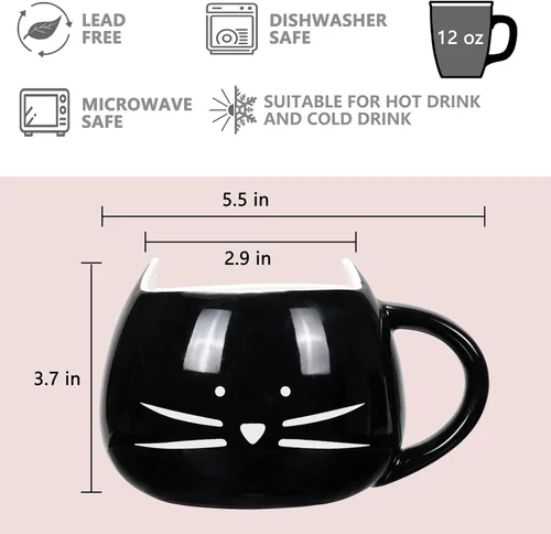 Vista 3 de Koolkatkoo Juego de tazas de café con diseño de gato lindo para niñas y mujeres, tazas de cerámica para parejas de gatitos para amantes