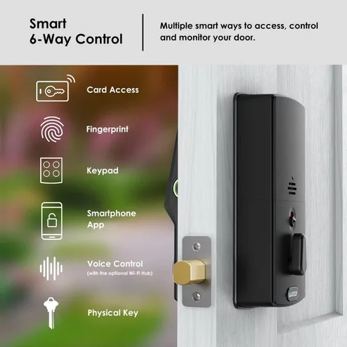 Vista 6 de Lockly Secure Plus - Cerradura de puerta inteligente, entrada sin llave con huella digital y tarjeta RFID, teclado PIN Genie, control