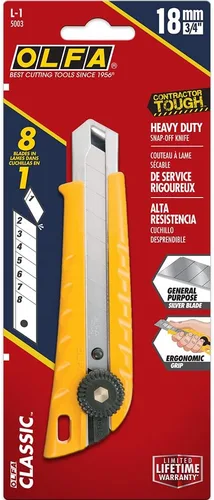 Vista 6 de OLFA 18mm Cuchillo multiusos de alta resistencia (L-1) - Cuchillo de corte de profundidad personalizada multiusos con mango ergonómico y cuchilla