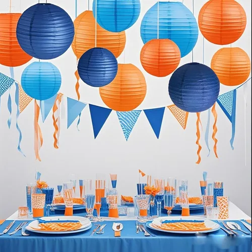 Vista 2 de Decoraciones de fiesta azules y naranjas, 12 linternas de papel para cumpleaños, baby shower, boda, decoración de fiesta