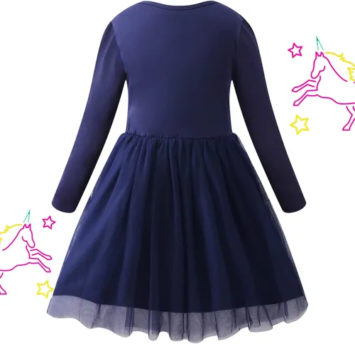 Vista 2 de VASCHY Dress for Girls, Cute Girls Casual Autumn Spring Long-Sleeve Outfit,ToddlerLittleBig Kid Girls Clothing Size 3-10T