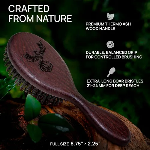 Vista 6 de Calcuta Max - Cepillo de cerdas de jabalí extra rígido 100% puro, perfecto para cabello grueso, mango de madera de fresno térmico, cepillo