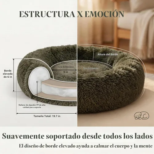 Vista 4 de Cama para perros pequeños, cama calmante para perros pequeños, antiansiedad, cama para cachorros, lavable a máquina, esponjosa, de lujo Verde militar