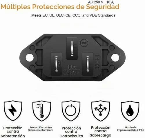 Vista 4 de Adaptador de enchufe de montaje en panel C14, paquete de 10 enchufes de alimentación de CA 250 V 10 A IEC 320 conector de terminal enchufe negro