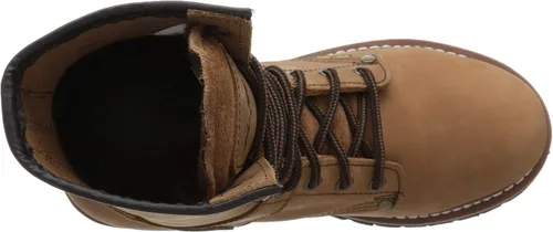 Vista 4 de Ad Tec Botas de madera para mujer de 9 pulgadas, cuero loco, punta de seguridad suave y lisa con suela de lengüeta resistente al aceite, Beige