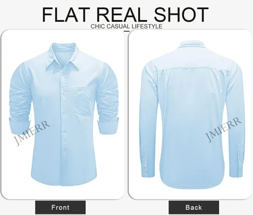 Vista 8 de JMIERR Camisa de vestir de manga larga con botones y lino de algodón para hombre