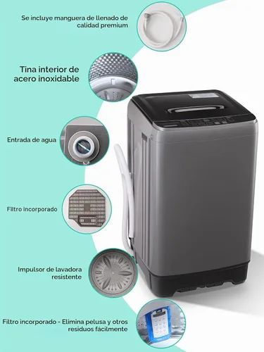 Vista 6 de F.W.WOOLWORTHS Lavadora de 17.7 libras con bomba de drenaje, lavadora automática completa con 10 programas de lavado, 8 niveles de agua para el Gris