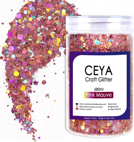 Vista 45 de Ceya Brillantina gruesa holográfica, 1 libra/16 onzas, oro diamante a granel, purpurina mixta gruesa y fina embotellada con lentejuelas metálicas
