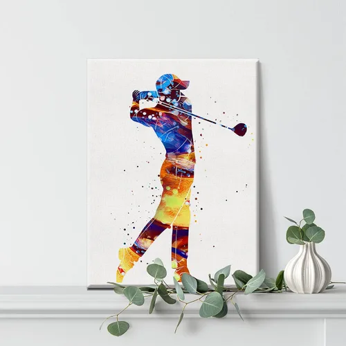 Vista 5 de Arte de pared de acuarela de golf, deportes, golfistas, impresiones sobre lienzo para decoración de pared en el hogar, oficina, obras de arte