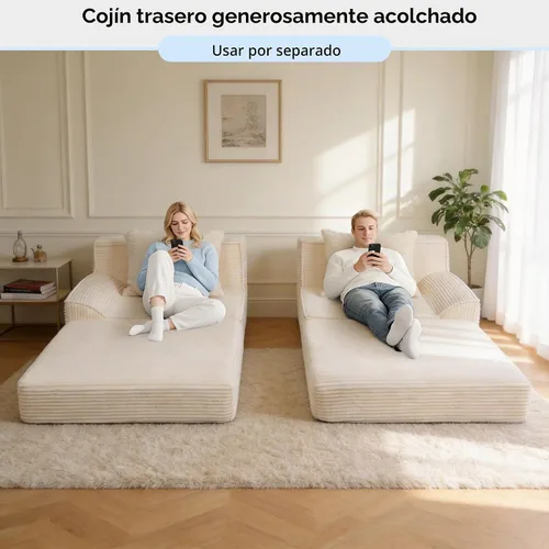 Vista 5 de Sofá cama convertible de 79 pulgadas, pana sin hueso con espuma viscoelástica, color beige