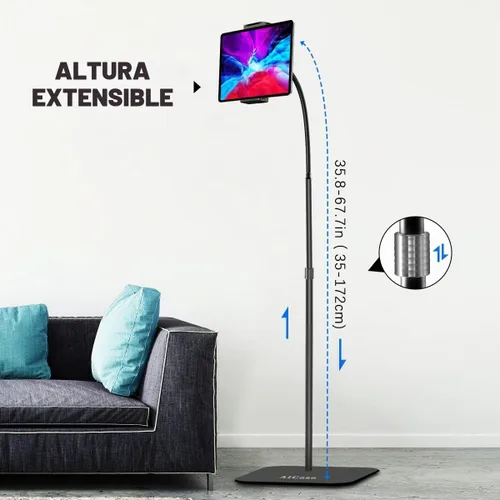 Vista 2 de AICase Aluminio ajustable en altura ajustable (35.8 in - 53.9 in) y base estable de 4.9 lbs con cuello de cisne compatible con iPad/Tablet de 4,6 a