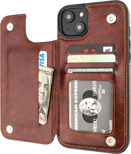 Vista 16 de ONETOP - Funda tipo cartera compatible con iPhone 14 Plus con soporte para tarjetas, funda de piel sintética con soporte y ranuras para tarjetas