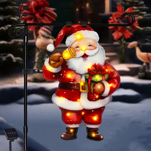 Vista 11 de Bandera de jardín de Navidad iluminada de 12 x 18 pulgadas, 8 modos de doble cara, decoración solar de Navidad LED para exteriores, decoraciones