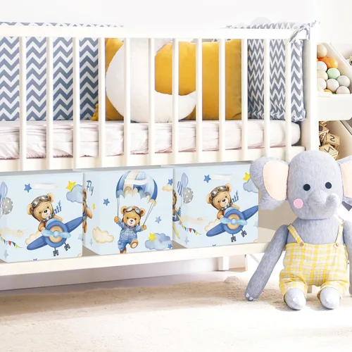 Vista 4 de Clastyle 3 unidades de almacenamiento de cubos de animales de ensueño, caja plegable Kallax para estantes, cestas de almacenamiento para padres, Oso