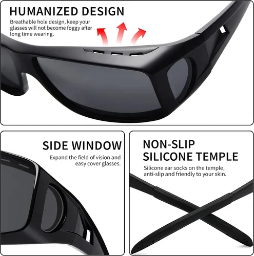 Vista 75 de Night Vision Driving Glasses for Men & Women - Polarized Anti Glare Fit Overs with Wrap-Around HD Yellow Lens