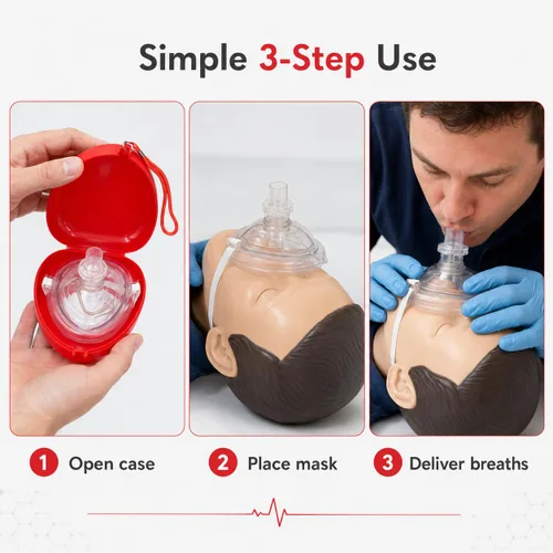 Vista 4 de NOVAMEDIC Máscara de rescate RCP de primeros auxilios para adultos y niños, resucitador desmontable de bolsillo de una sola válvula con estuche