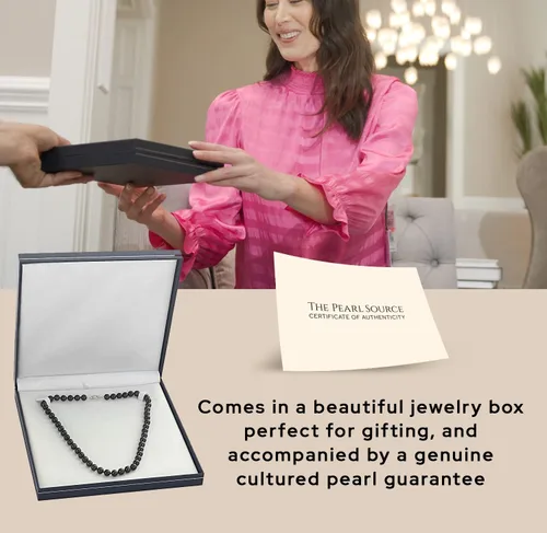 Vista 3 de The Pearl Source Collar de perlas japonesas Akoya negras para mujer, collar de perlas de oro de 14 quilates Collar de perlas largas de 18 pulgadas