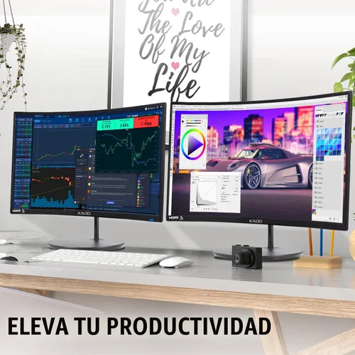 Vista 2 de Kado - Paquete de 2 monitores de computadora Dual 27" Curvo 1500R 1920x1080 75Hz FHD