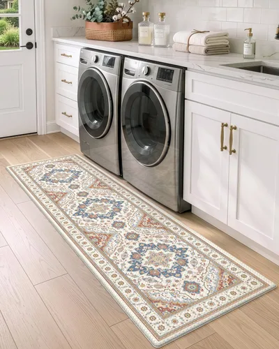 Vista 4 de DEXI Alfombrillas de cocina acolchadas antifatiga, 24 x 87 pulgadas, color Beige claro