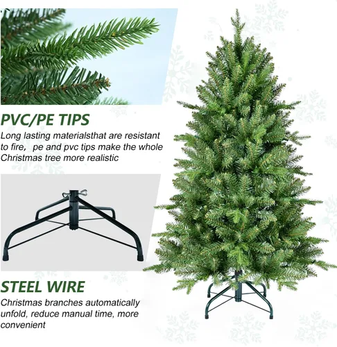 Vista 2 de Treepool Árbol de Navidad Artificial de 4 Pies con 668 Puntas de Ramas Mixtas PE y PVC, Árboles Falsos de Navidad de Abeto Premium con Bisagras Sin