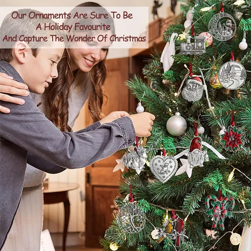 Vista 3 de Adornos navideños, 2024 Adorno de árbol de Navidad de peltre sólido hecho a mano de metal para colgar, artesanía DIY, coleccionables para árboles