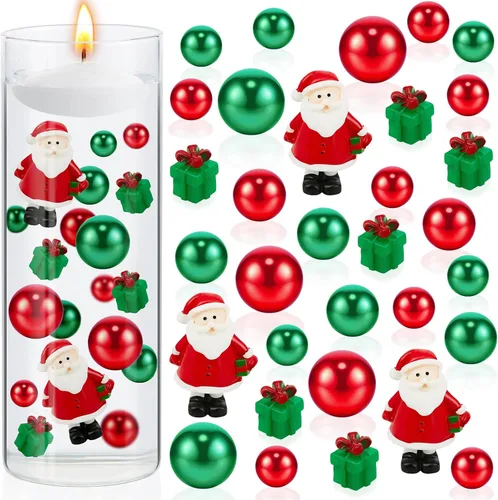 Vista 10 de 106 piezas de perlas de relleno de jarrón de Navidad, velas flotantes, centro de mesa, cuentas, jarrones, perlas para decoración de fiesta de mesa