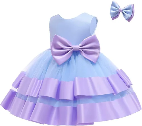 Vista 4 de 3M-6T Vestido de Concurso con Volantes de Encaje sin Espalda para Bebé Niña Vestido Tutú para Niña Pequeña Vestidos de Fiesta de Tul con Flores