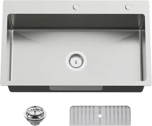 Vista 18 de Fregadero Negro de Cocina y Bar, Fregadero de Cocina de Acero Inoxidable de 15 x 17 Pulgadas para Empotrar, Fregadero de Bar Moderno de Un Solo