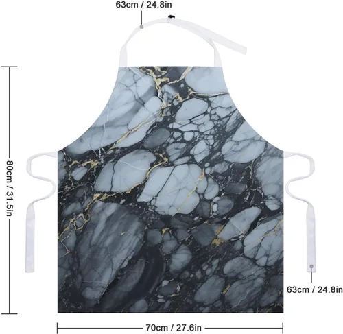 Vista 2 de MUSM Apron for Adults - 27.6 X 31.5 Inch, Heavy-Duty Polyester Aprons with Two Large Pockets, Waterproof Black Textured Marble Kitchen Apron for