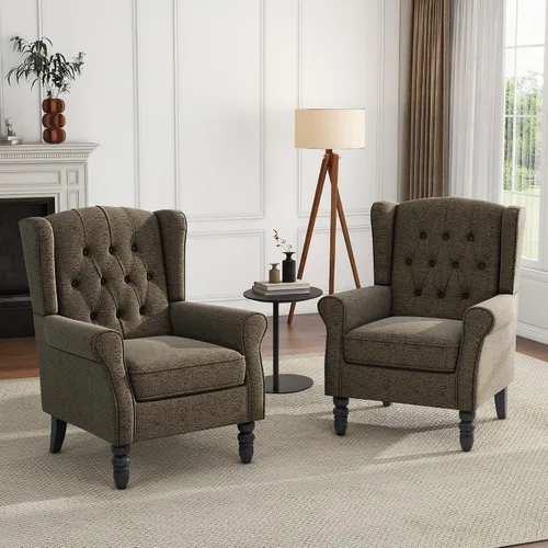 Vista 38 de High Back Accent Chair, Fabric Upholstered Armchair Wingback Chair for Living Room, Comfy Bedroom Reading Seat with Solid Wood Legs, Beige