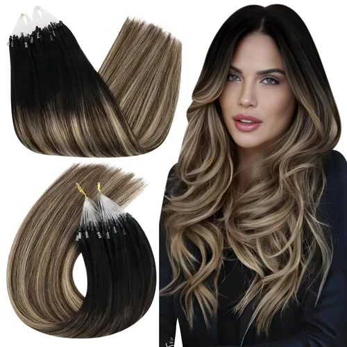 Vista 20 de Ugeat - Extensiones de cabello humano con microanillo, 14 pulgadas, extensiones de cabello Remy con microcuentas de 1 gm/hebra, 50 gms, extensiones