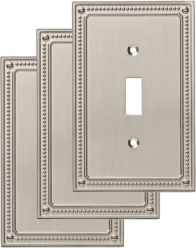 Vista 12 de Marco cobertor clásico de pared para interruptor de luz único con diseño de bolitas Franklin Brass, Plateado, W35065-SN-C