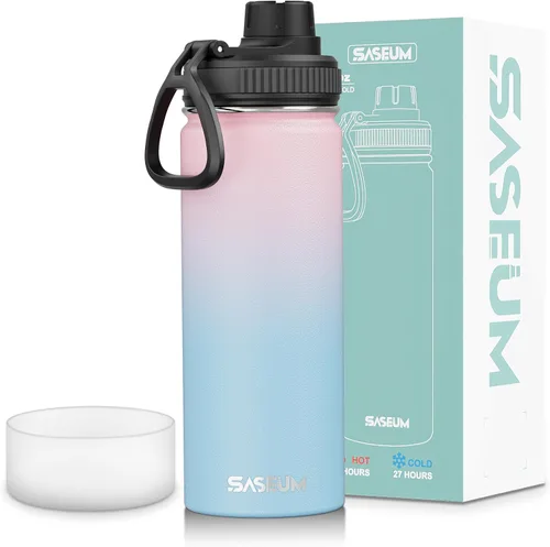 Vista 22 de SASEUM Botella de agua de acero inoxidable de 12 onzas, botella aislada sin BPA con tapa de boquilla a prueba de fugas, botella de metal de boca
