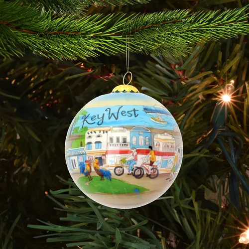 Vista 6 de Adorno de Navidad pintado a mano, vidrio soplado, adorno de árbol colgante, decoración navideña, Key West