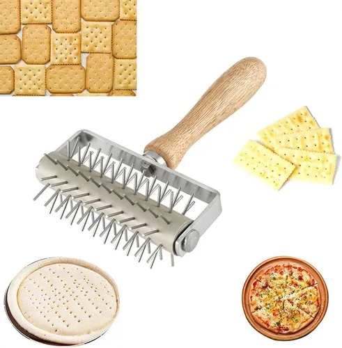 Vista 2 de Time-Saver - Rodillo para masa de pizza con mango de madera, para pizza, galletas, pasteles, pasteles, masa de pan (acero inoxidable)
