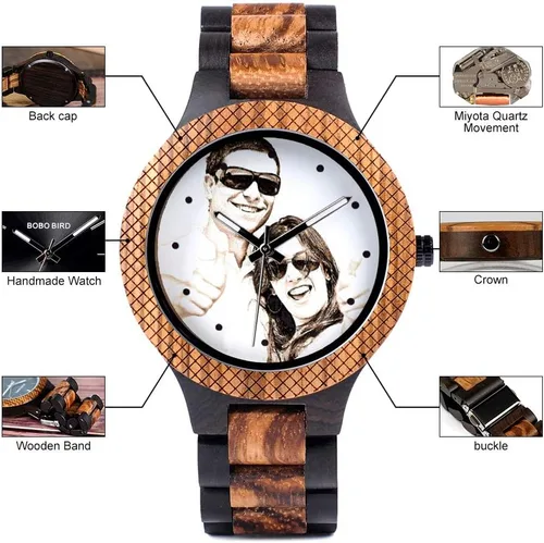 Vista 7 de BOBO BIRD Relojes de madera grabados personalizados para hombre, relojes de pulsera casuales de cuarzo, para hombres, familiares, amigos, regalo
