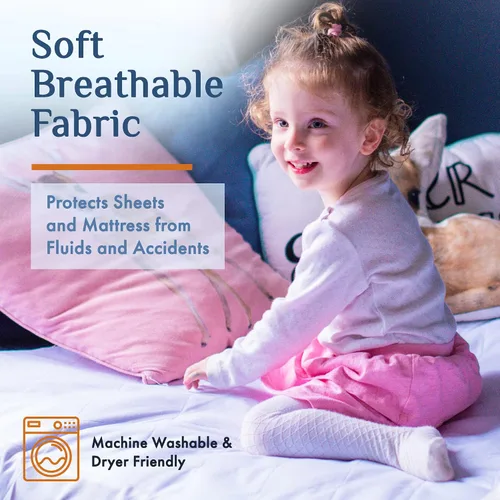 Vista 6 de Almohadilla de cama para incontinencia suave y absorbente, lavable, gran cobertura impermeable con meter en los lados, protector de lino contra