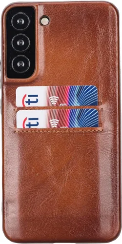 Vista 22 de HARDISTON Funda de piel auténtica hecha a mano para Samsung Galaxy Note 8, funda a presión con 2 ranuras para tarjetas de crédito, carga Marrón