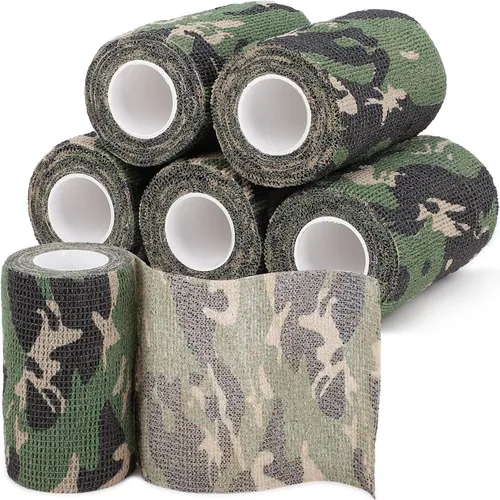 Vista 24 de Cinta adhesiva de camuflaje de 6 rollos, 1/2/3/4 pulgadas x 14.8 pies, vendaje autoadhesivo de camuflaje para acampar al aire libre, tira elástica