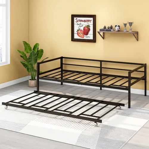 Vista 6 de HOMERECOMMEND Sofá cama de metal de tamaño individual con nido y listones de metal resistente, soporte para sofá cama, plataforma doble, base